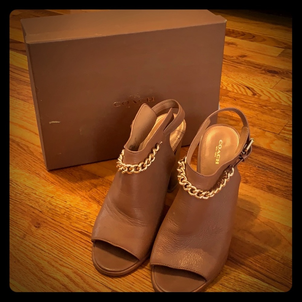 COACH leanna chunky sandal in saddle w/gold detail
